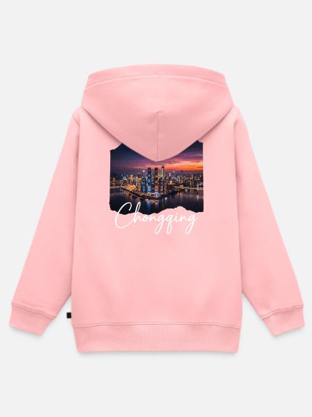 Chongqing Skyline Abendlicht - Kinder Premium Organic Zip Hoodie - Rosa
