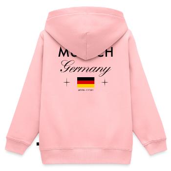 München Deutschland Koordinaten Reise Souvenir - Kinder Premium Organic Zip Hoodie - Rosa - Hinten - AI Model Kid Female (0cm)