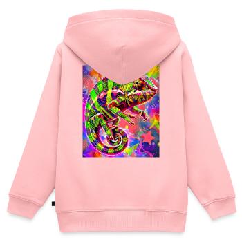 Chamäleon - Kinder Premium Organic Zip Hoodie - Rosa - Hinten - AI Model Kid Female (0cm)