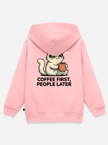 Kaffee-Katze: Kaffee zuerst - Kinder Premium Organic Zip Hoodie - Rosa