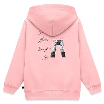 Das Leben ist besser durch eine Linse Vintage-Kamerakunst - Kinder Premium Organic Zip Hoodie - Rosa - Hinten - AI Model Kid Female (0cm)