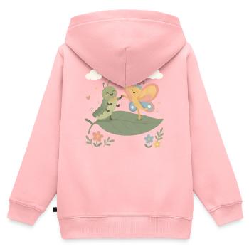 Raupe und Schmetterling tanzen - Kinder Premium Organic Zip Hoodie - Rosa - Hinten - AI Model Kid Female (0cm)