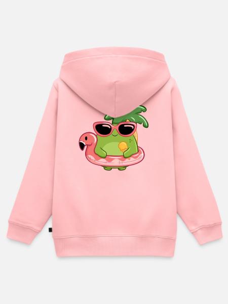 Sommerlicher Frosch mit Sonnenbrille und Flamingo - Kinder Premium Organic Zip Hoodie - Rosa