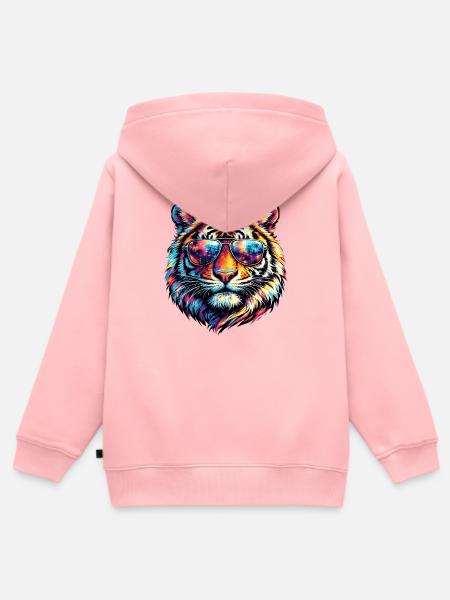 Psychedelischer Tiger mit Sonnenbrille - Kinder Premium Organic Zip Hoodie - Rosa