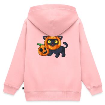 Süße Halloween Katze Kürbis - Kinder Premium Organic Zip Hoodie - Rosa - Hinten - AI Model Kid Female (0cm)