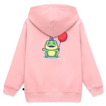 Partyfrosch mit Ballon - Kinder Premium Organic Zip Hoodie - Rosa - Hinten - AI Model Kid Female (0cm)