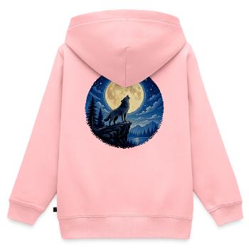 Mondbeschienener Wolf auf der Klippe - Kinder Premium Organic Zip Hoodie - Rosa - Hinten - AI Model Kid Female (0cm)
