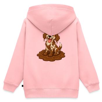 Glücklicher Muddy Dog Puddle Champion - Kinder Premium Organic Zip Hoodie - Rosa - Hinten - AI Model Kid Female (0cm)