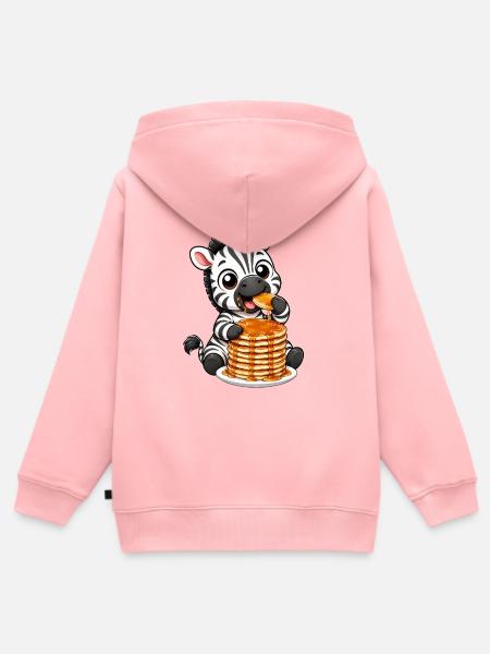 Zebra mit Pancakes Lustiger Cartoon - Kinder Premium Organic Zip Hoodie - Rosa