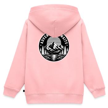Adventure Awaits – Vintage Berg Emblem Travel Art - Kinder Premium Organic Zip Hoodie - Rosa - Hinten - AI Model Kid Female (0cm)