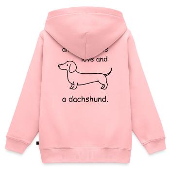 Tout ce qu’il vous faut, c’est de l’amour et du teckel – bande dessinée - Sweat Premium à capuche zippé enfant bio - rose - Dos - AI Model Kid Female (0cm)