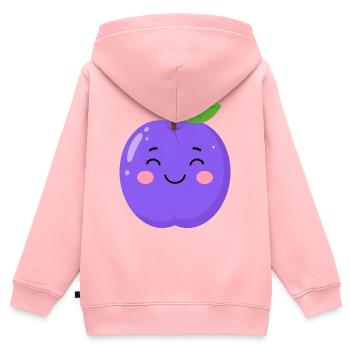Blau-violette Kawaii Pflaume – Süßes Frucht Design - Kinder Premium Organic Zip Hoodie - Rosa - Hinten - AI Model Kid Female (0cm)