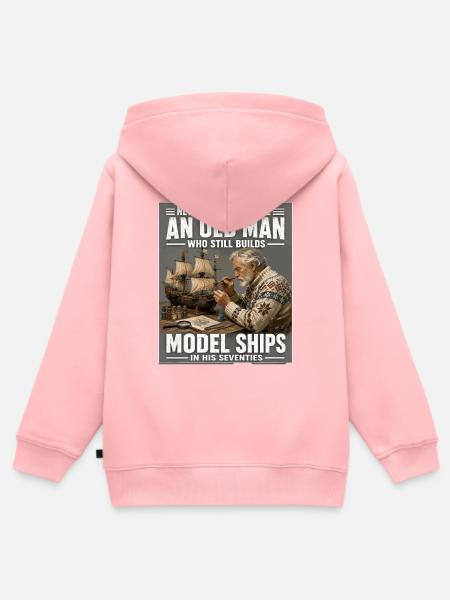 Alter Mann baut Modellschiffe - Kinder Premium Organic Zip Hoodie - Rosa