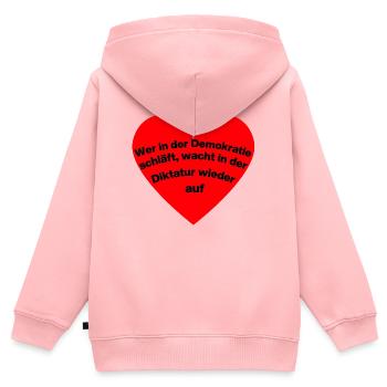 WER I D DEMOKRATIE SCHLÄFT, WACHT IN DIKTATUR AUF - Kinder Premium Organic Zip Hoodie - Rosa - Hinten - AI Model Kid Female (0cm)