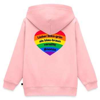 LIEBER LINKS GRÜN ALS BRAUN BLAU VERSIFFT, NO NZS - Kinder Premium Organic Zip Hoodie - Rosa - Hinten - AI Model Kid Female (0cm)