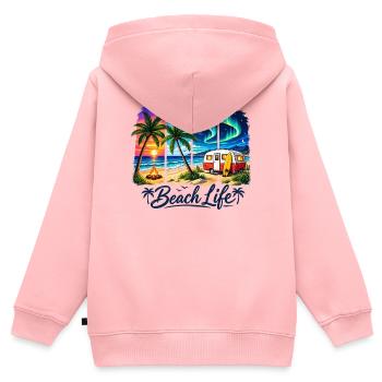 Strandleben: Sonnenuntergang & Camper - Kinder Premium Organic Zip Hoodie - Rosa - Hinten - AI Model Kid Female (0cm)