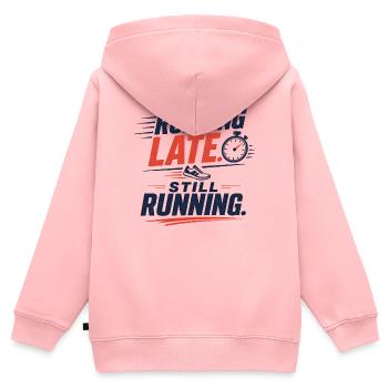 Running Late. Still Running. - Sweat Premium à capuche zippé enfant bio - rose - Dos - AI Model Kid Female (0cm)