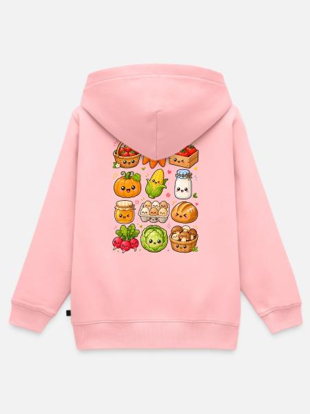Kawaii Bauernmarkt | Ernte & Lebensmittel - Kinder Premium Organic Zip Hoodie - Rosa