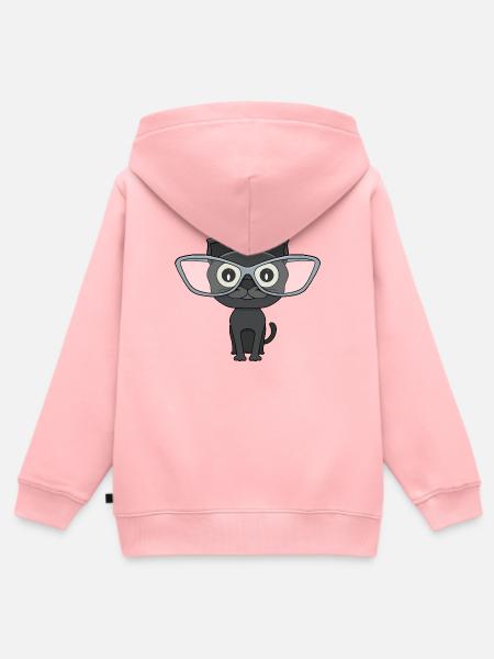 Süße schwarze Katze mit Nerd-Brille - Kinder Premium Organic Zip Hoodie - Rosa