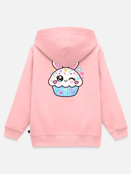 Kawaii Sparkle Bunny Cupcake - Kinder Premium Organic Zip Hoodie - Rosa