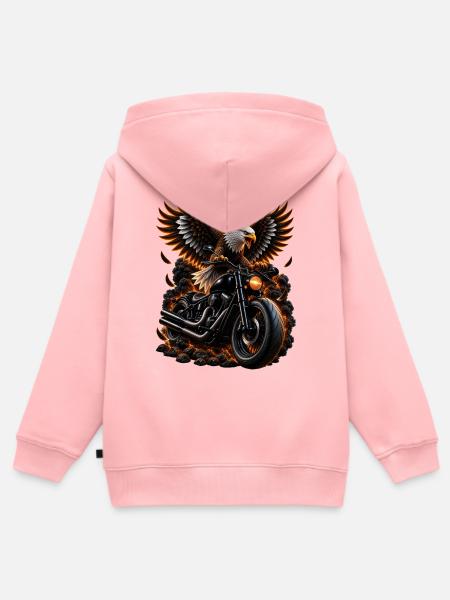 Adler auf Cruiser-Motorrad - Kinder Premium Organic Zip Hoodie - Rosa