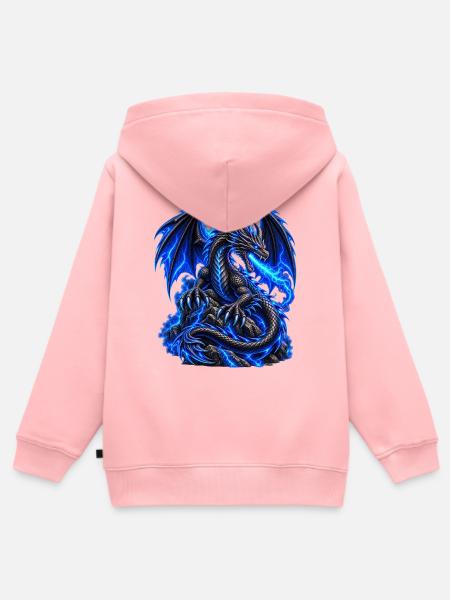 Schwarzer Drache mit blauer Energie - Kinder Premium Organic Zip Hoodie - Rosa