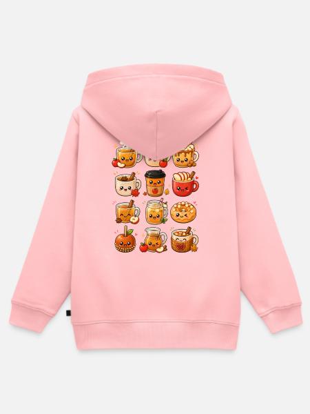 Kawaii Apfel & Zimt | Herbstgetränke - Kinder Premium Organic Zip Hoodie - Rosa