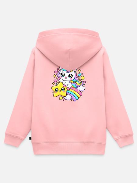 Einhorn-Regenbogensterne - Kinder Premium Organic Zip Hoodie - Rosa