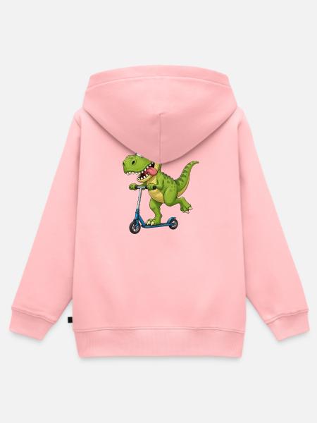 T Rex Roller Scooter Lustiger Dinosaurier - Kinder Premium Organic Zip Hoodie - Rosa