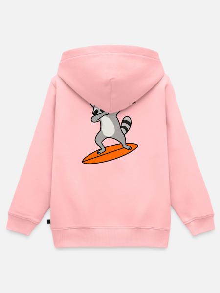 Waschbär Surf-Charme - Kinder Premium Organic Zip Hoodie - Rosa