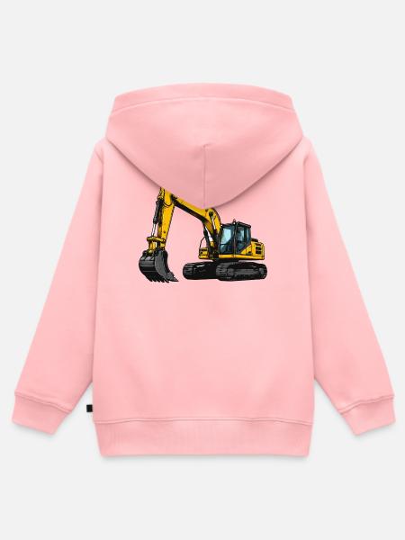Gelber Bagger im Einsatz - Kinder Premium Organic Zip Hoodie - Rosa
