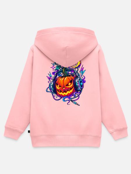Neon Kürbis mit Kopfhörern - Kinder Premium Organic Zip Hoodie - Rosa