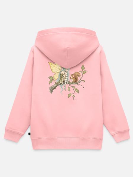 Feen auf Ast mit Eichhörnchen - Kinder Premium Organic Zip Hoodie - Rosa