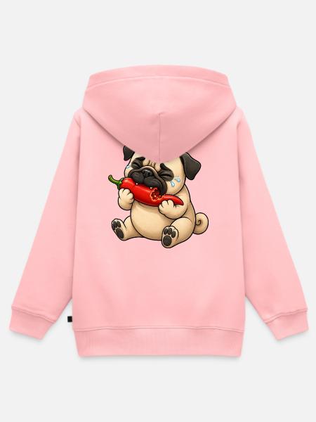 Mops Chili Scharf Lustiger Cartoon - Kinder Premium Organic Zip Hoodie - Rosa