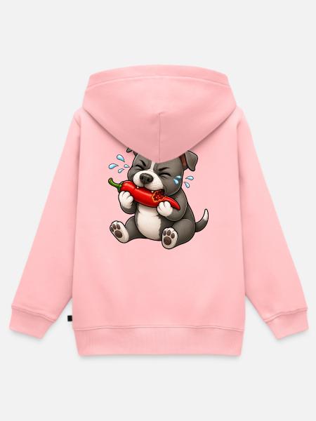 Pitbull Chili Scharf Lustiger Cartoon - Kinder Premium Organic Zip Hoodie - Rosa
