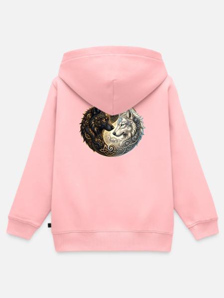 Celtic Wolves Yin Yang – Steampunk Harmony. - Kinder Premium Organic Zip Hoodie - Rosa