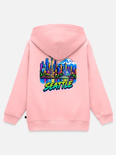 Seattle Neon Skyline - Kinder Premium Organic Zip Hoodie - Rosa