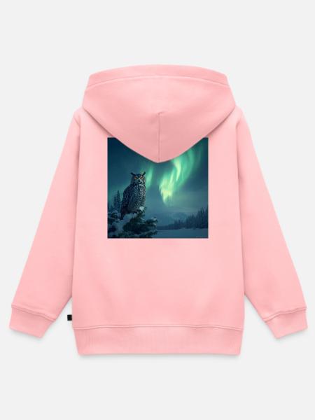 Aurora-Eule über Schneekiefern - Kinder Premium Organic Zip Hoodie - Rosa