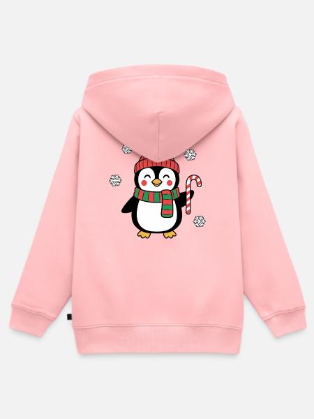 Pinguin mit Bommelmütze – Ugly Christmas - Kinder Premium Organic Zip Hoodie - Rosa
