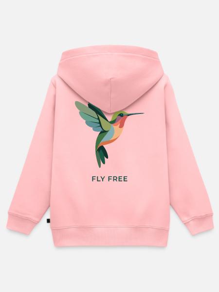 FEEL FREE – Bunter Kolibri Vogel - Kinder Premium Organic Zip Hoodie - Rosa