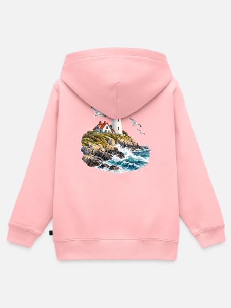 Leuchtturm an rauer Küste - Kinder Premium Organic Zip Hoodie - Rosa