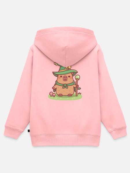 Niedlicher Capybara-Druidenzauberer mit magischem Stab - Kinder Premium Organic Zip Hoodie - Rosa