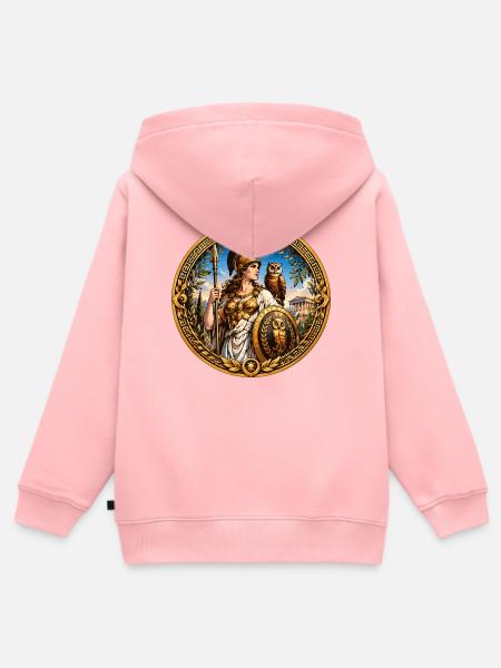 Athene mit Speer, Schild und Eulen - Kinder Premium Organic Zip Hoodie - Rosa