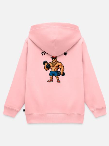 Kraftheld Cartoon Gym Bodybuilder - Kinder Premium Organic Zip Hoodie - Rosa