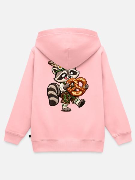 Waschbär mit Brezel  - Kinder Premium Organic Zip Hoodie - Rosa
