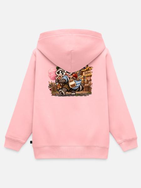 Waschbär mit Volksfest-Süßigkeiten - Kinder Premium Organic Zip Hoodie - Rosa