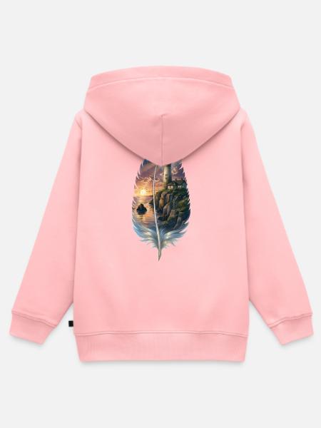 Feder mit Leuchtturm Meer Küste - Kinder Premium Organic Zip Hoodie - Rosa