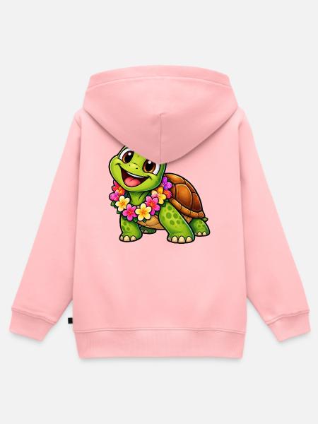 Fröhliche Schildkröte mit Hibiskus - Kinder Premium Organic Zip Hoodie - Rosa