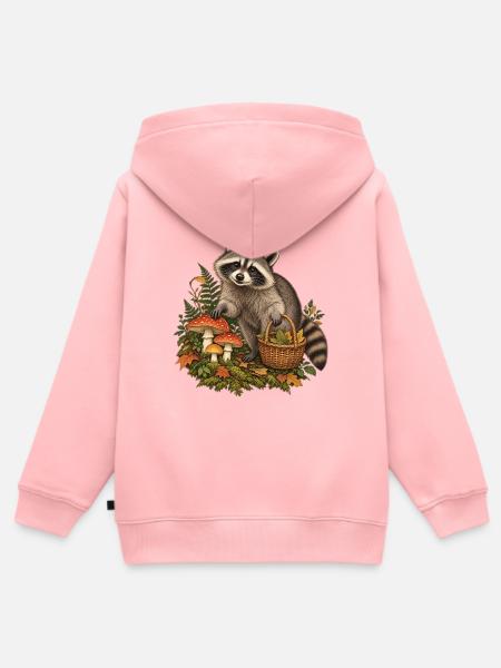 Waschbär beim Pilzsammeln - Kinder Premium Organic Zip Hoodie - Rosa