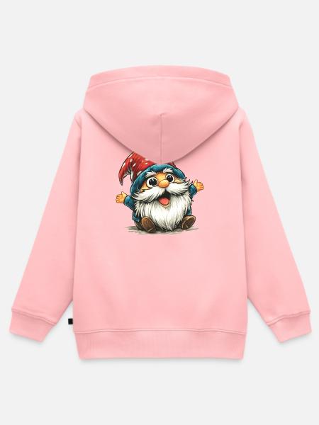 Fröhlicher Pilzgnom mit rotem Hut - Kinder Premium Organic Zip Hoodie - Rosa